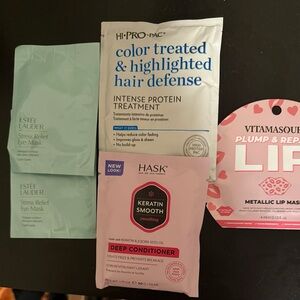 Set of 5 masks: 2 Eye Masks, 2 Hair Masks & 1 Lip Mask
